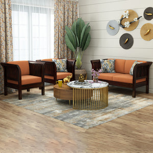 Haveli 2+1+1 Seater Wooden Sofa (Orange Colour, Walnut Finish)