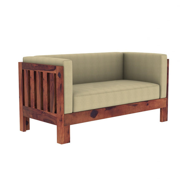 Prashiv 2+1+1 Seater Wooden Sofa (Creame Colour, Teak Finish)