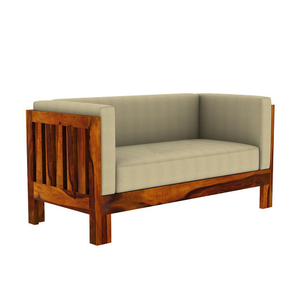 Prashiv 2 Seater Wooden Sofa (Creame Colour, Honey Finish)