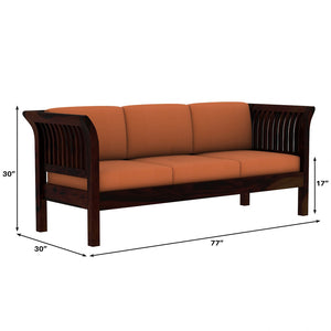 Haveli 3+1+1 Seater Wooden Sofa (Orange Colour, Walnut Finish)