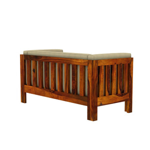 Prashiv 2 Seater Wooden Sofa (Creame Colour, Honey Finish)