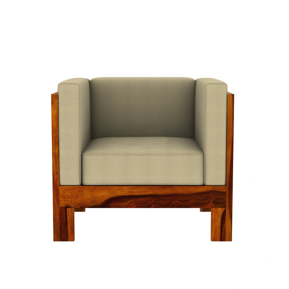 Prashiv 1 Seater Wooden Sofa (Creame Colour, Honey Finish)