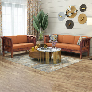 Haveli 3+2 Seater Wooden Sofa (Orange Colour, Teak Finish)