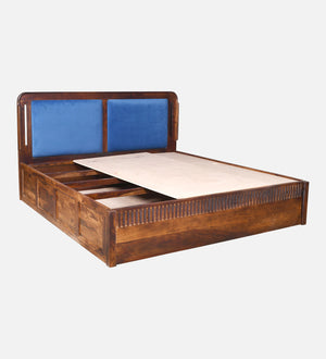 Lotus Sheesham Wood Queen Size Bed In Provincial Teak Finish With Box Storage (60 x 78 inches)