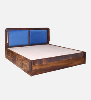 Lotus Sheesham Wood Queen Size Bed In Provincial Teak Finish With Box Storage (60 x 78 inches)