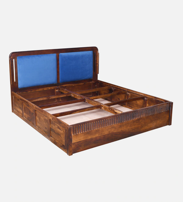 Lotus Sheesham Wood Queen Size Bed In Provincial Teak Finish With Box Storage (60 x 78 inches)