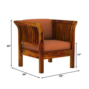Haveli 1 Seater Wooden Sofa (Orange Colour, Teak Finish)