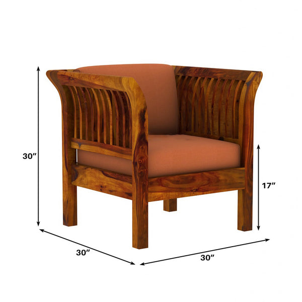 Haveli 1 Seater Wooden Sofa (Orange Colour, Teak Finish)