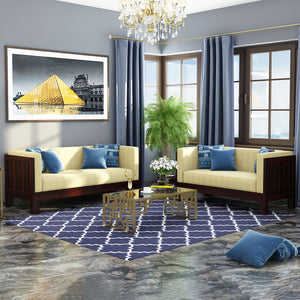 Prashiv 3+2 Seater Wooden Sofa (Creame Colour, Walnut Finish)