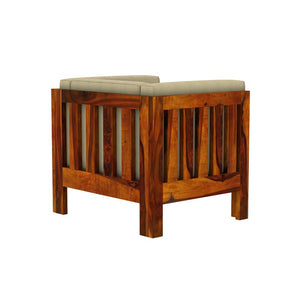 Prashiv 1 Seater Wooden Sofa (Creame Colour, Honey Finish)