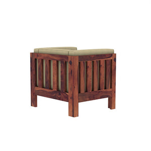 Prashiv 2+1+1 Seater Wooden Sofa (Creame Colour, Teak Finish)