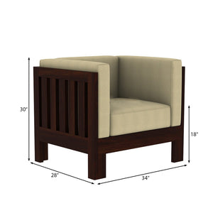 Prashiv 3+1+1 Seater Wooden Sofa (Creame Colour, Walnut Finish)