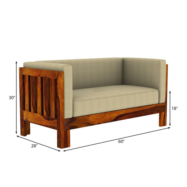 Prashiv 3+2 Seater Wooden Sofa (Creame Colour, Honey Finish)