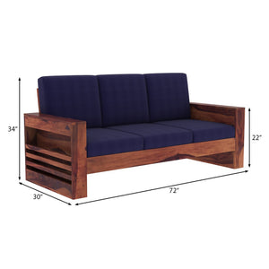 Maruti 3 Seater Wooden Sofa (BLUE Colour, Honey Finish)