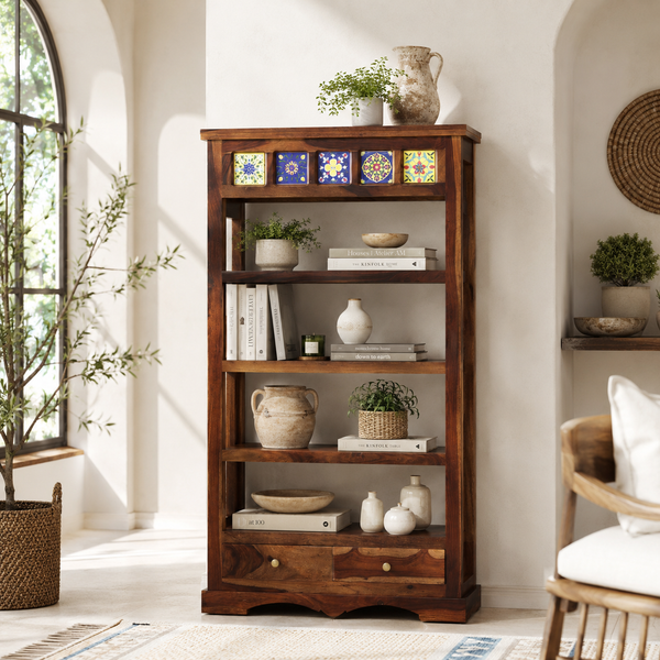 Rangrez Sheesham Wood Book Shelf In Provincial Teak Finish