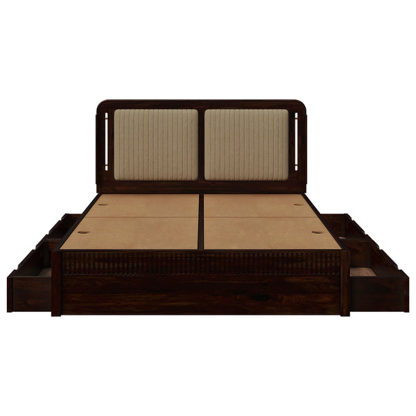 Lotus Sheesham Wood King Size Bed In Walnut FinishWith Drawer Storage (72 x 78 inches)