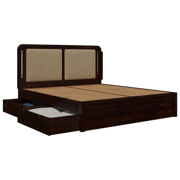 Lotus Sheesham Wood King Size Bed In Walnut FinishWith Drawer Storage (72 x 78 inches)