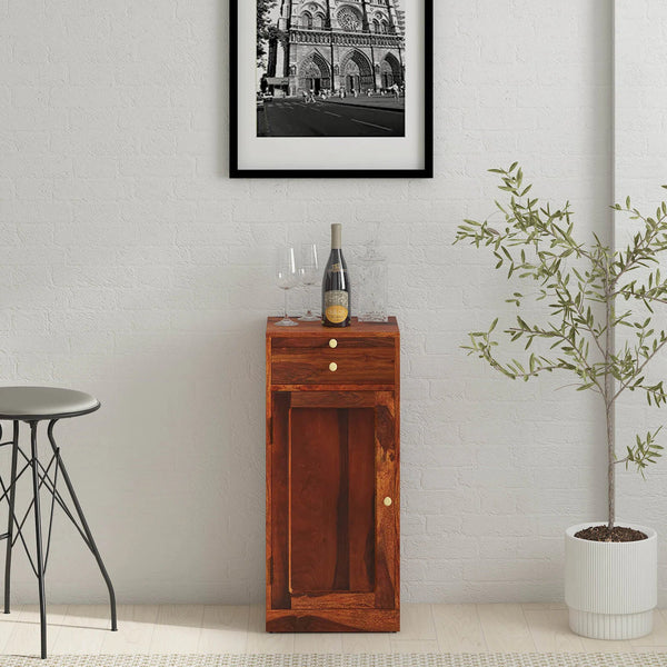 Vernia Sheesham Wood Bar Cabinet In Honey Oak Finish
