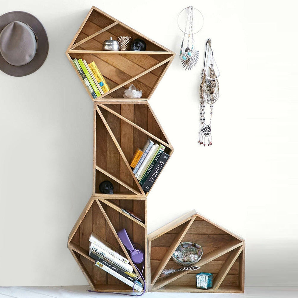 Set of 4 Mango Wood Solid Floating Book Shelf in Natural Finish