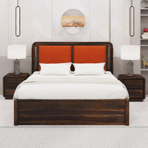 Lotus Sheesham Wood Queen Size Bed In Provincial Teak Finish With Drawer Storage (60 x 78 inches)