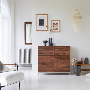 Ferriss Solid Sheesham Wood Cabinet with 2 Door 2 Drawer in Provincial Teak Finish