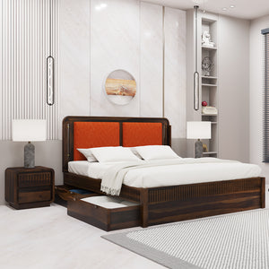 Lotus Sheesham Wood King Size Bed In Provincial Teak Finish With Drawer Storage (72 x 78 inches)