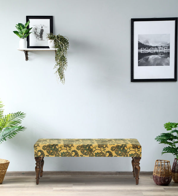 Gulika Solid Wood Upholstered Bench In Walnut Finish