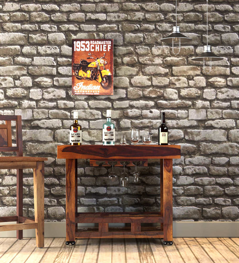 Lifty Solid Wood Bar Trolley in Provincial Teak Finish