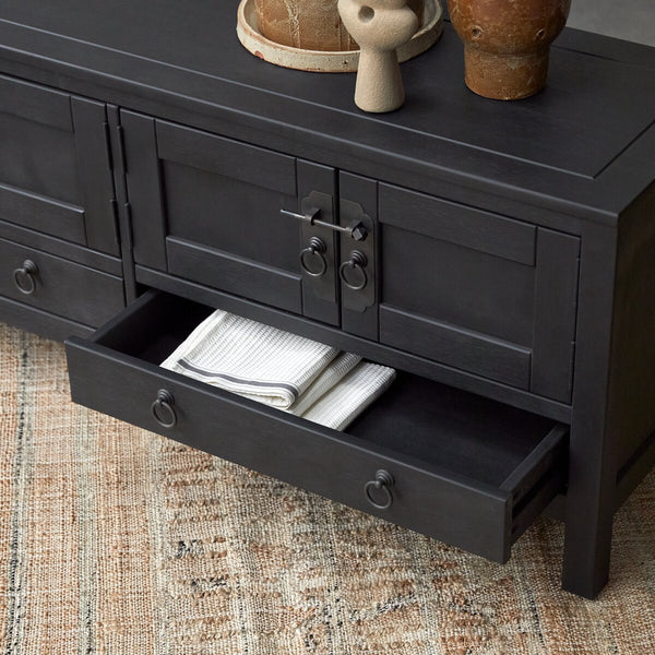 Oroville Solid Mango Wood TV Unit 2 Drawer 4 Door In Black Finish