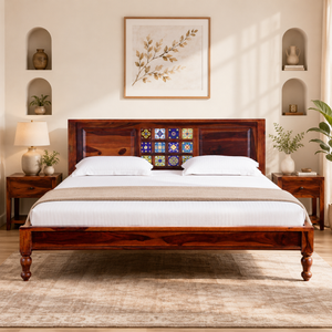 Rangrez Solid Wood Queen Size Bed In Honey Oak Finish (60 - 78 inch Mattress Size)