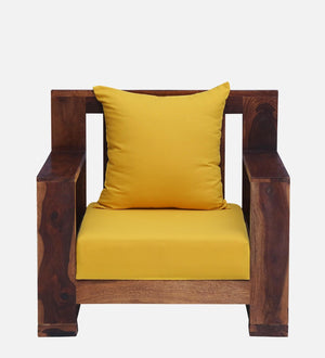 Salamanca Sheesham Wood 1 Seater Sofa In Mustard and Provincial Teak Finish