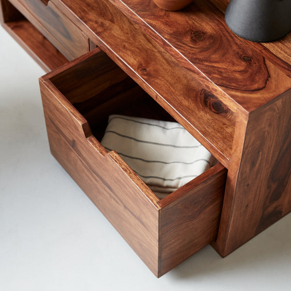 Trio Solid Sheesham Wood TV Unit In Honey Oak Finish