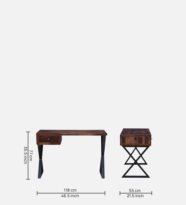 Arno Sheesham Wood Writing Table In Rustic Teak Finish