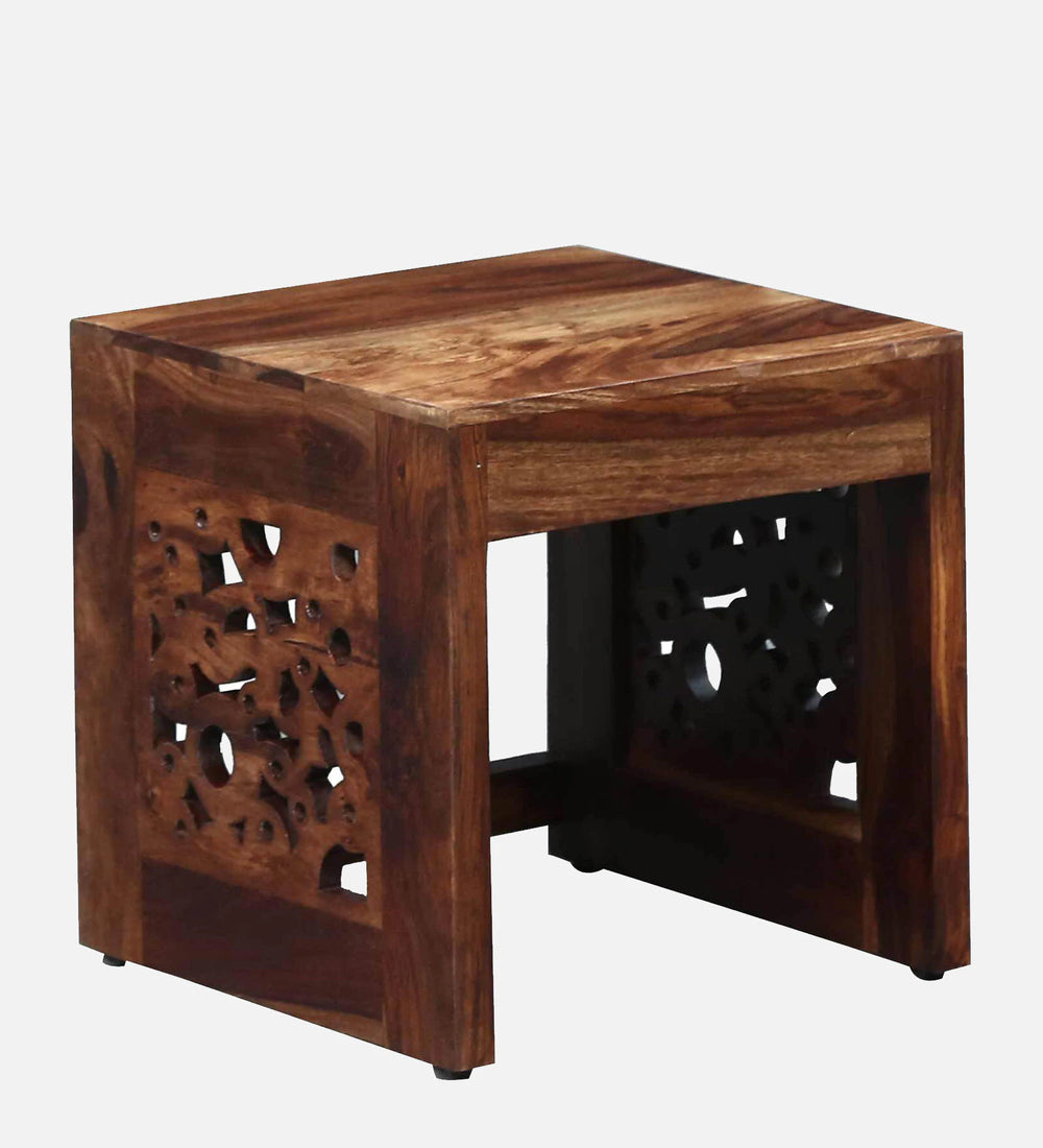 Lifty Sheesham Wood Nest Of Tables In Rustic Teak Finish