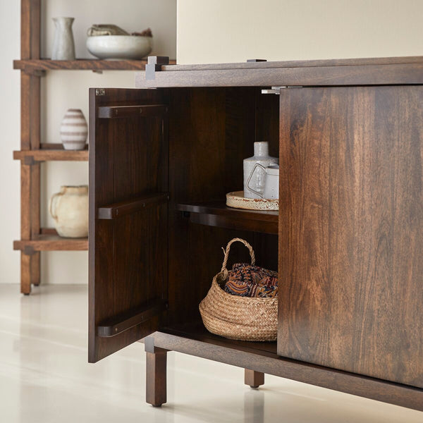 Diner Solid Mango Wood Sideboard with 4 Door in Provincial Teak Finish