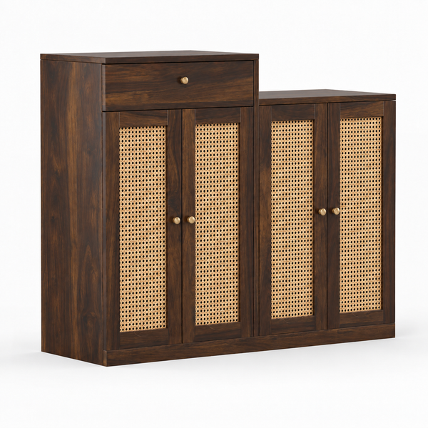 Danta Sheesham Wood 4 Door Cabinet In Walnut Finish  with Rattan Door