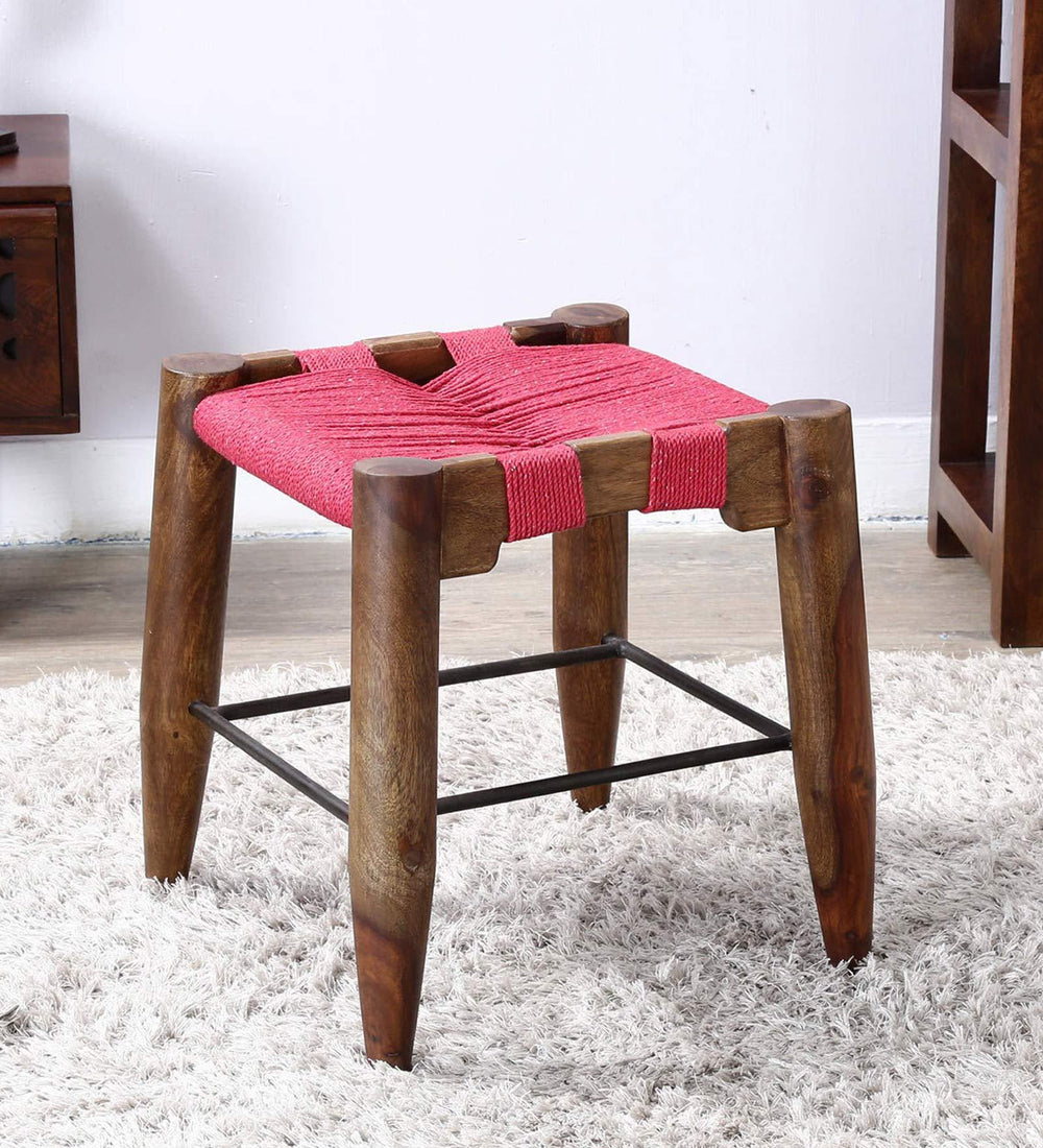 Yonnet Sheesham Wood Seating Stool In Brown & Black Colour