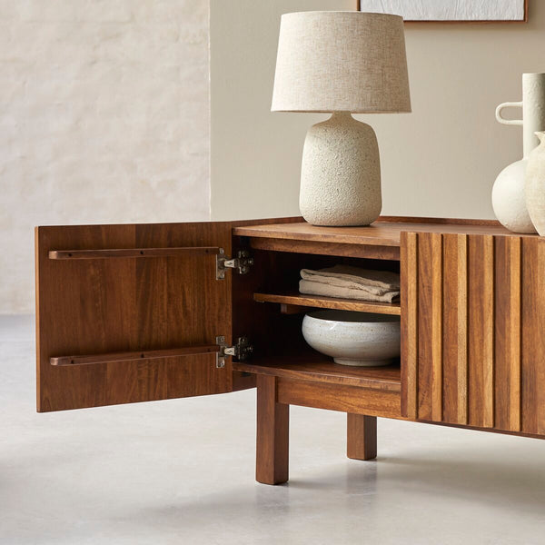 Elberta Solid Mango Wood TV Unit 3 Door In Provincial Teak Finish