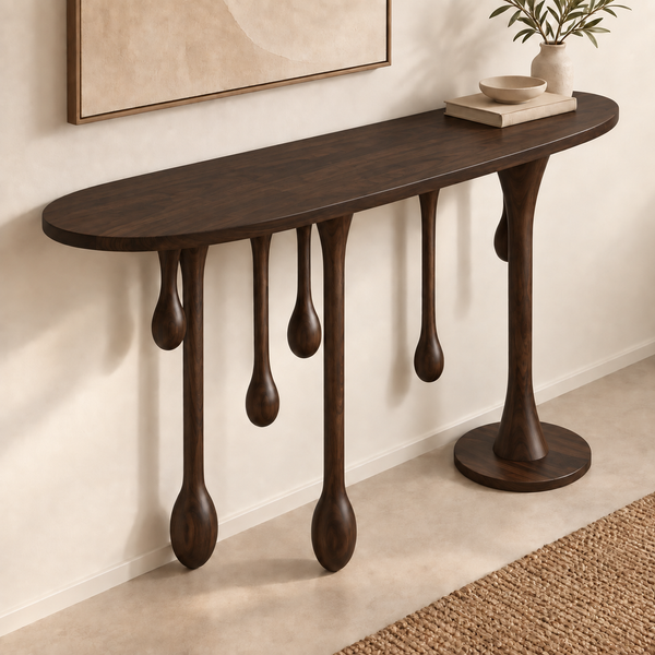 Lava Solid Sheesham Wood Console In Walnut Finish