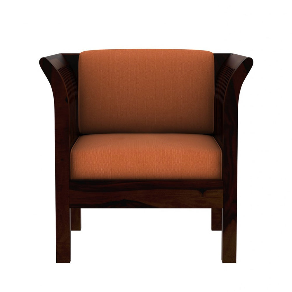 Haveli 1 Seater Wooden Sofa (Orange Colour, Walnut Finish)