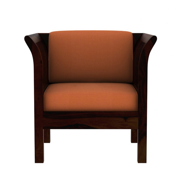 Haveli 1 Seater Wooden Sofa (Orange Colour, Walnut Finish)