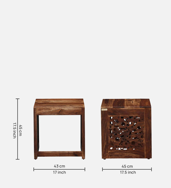 Lifty Sheesham Wood Nest Of Tables In Rustic Teak Finish