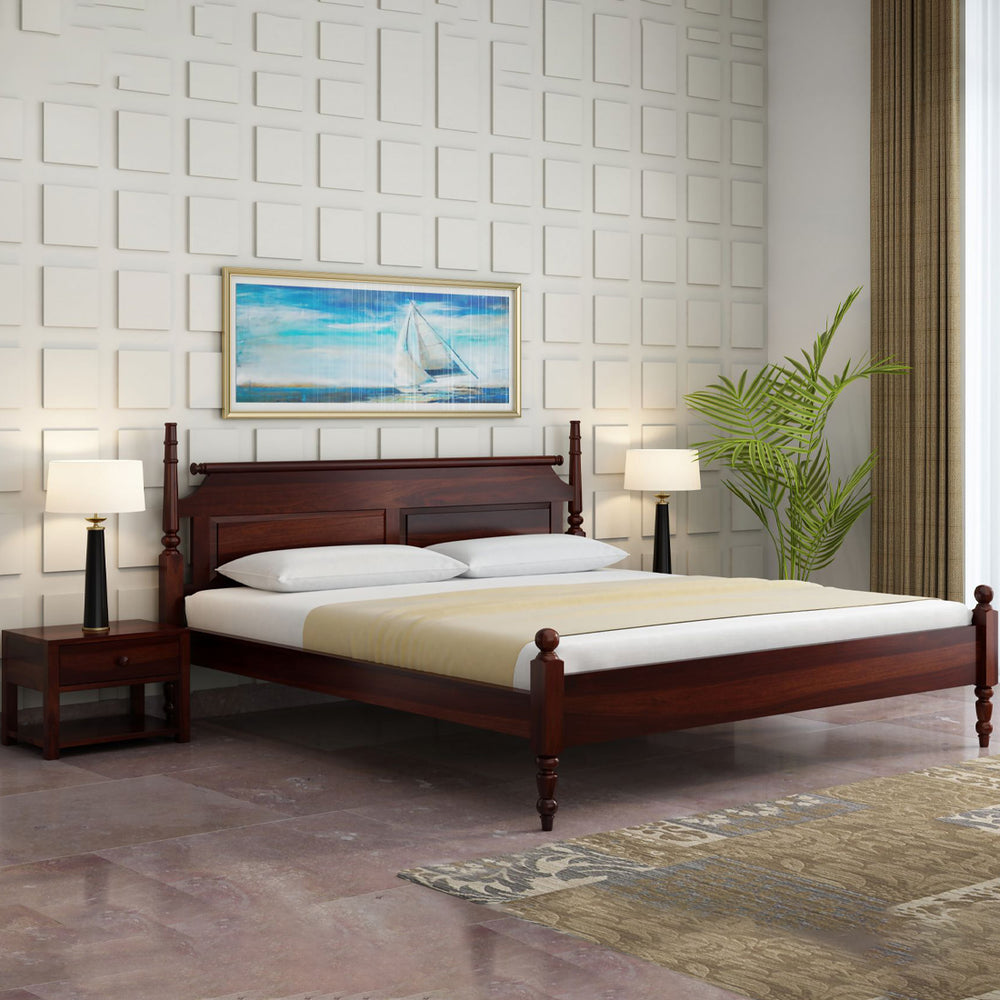 Bala Sheesham Wood King Size Bed In Walnut Finish Without Storage (72 x 78 inches)