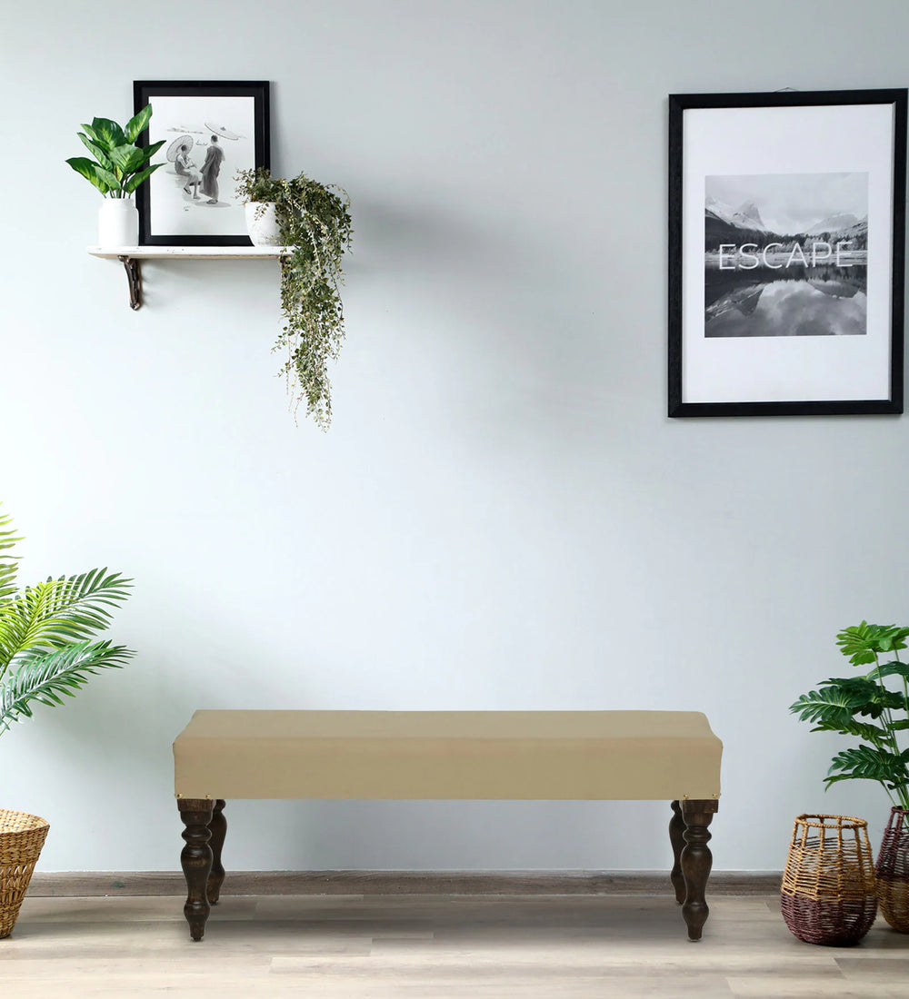 Aarna Sheesham Wood Upholstered Bench In Walnut Finish
