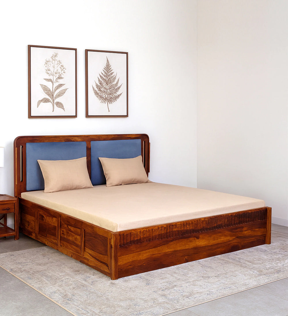 Lotus Sheesham Wood King Size Bed In Honey Oak FinishWith Box Storage (72 x 78 inches)