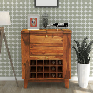Winfrey Sheesham Wood Bar Cabinet In Rustic Teak Finish