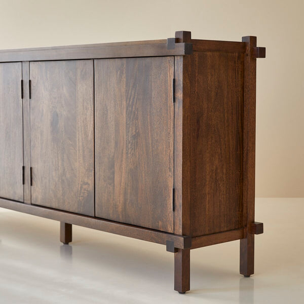 Diner Solid Mango Wood Sideboard with 4 Door in Provincial Teak Finish