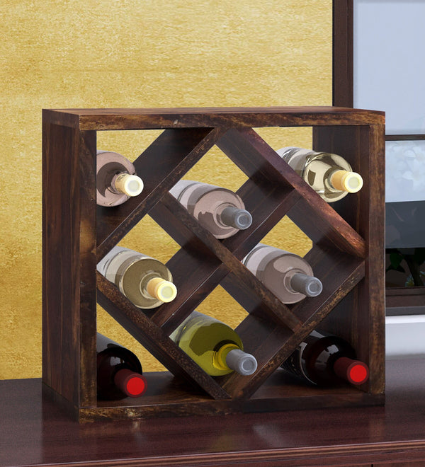 Brena Sheesham Wood Wine Rack In Provincial Teak Finish