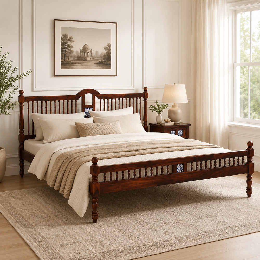 Nilaya Sheesham Wood King Size Bed In Honey Oak Finish (72 - 78 inch Mattress Size)