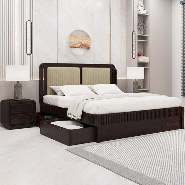 Lotus Sheesham Wood King Size Bed In Walnut FinishWith Drawer Storage (72 x 78 inches)